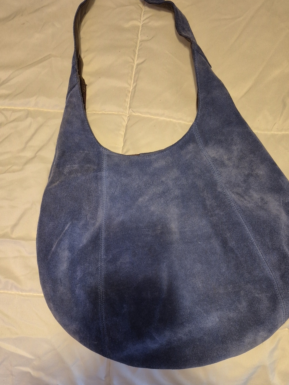 Lands' End Blue Suede Crescent Hobo
